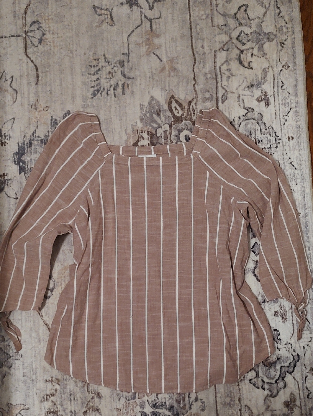 Liz Claiborne Mauve and White Striped Square-Neck Blouse